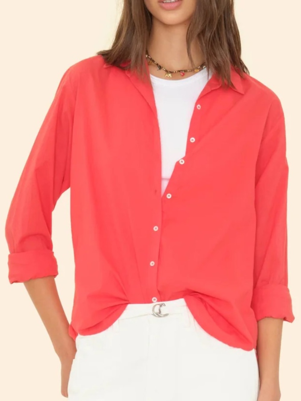 XIRENA Coral Cotton Button Down Shirt